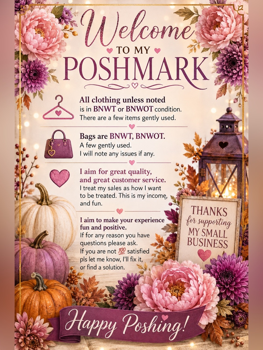 Welcome to My Poshmark Sign - Pink, Purple & Cream Floral Accent